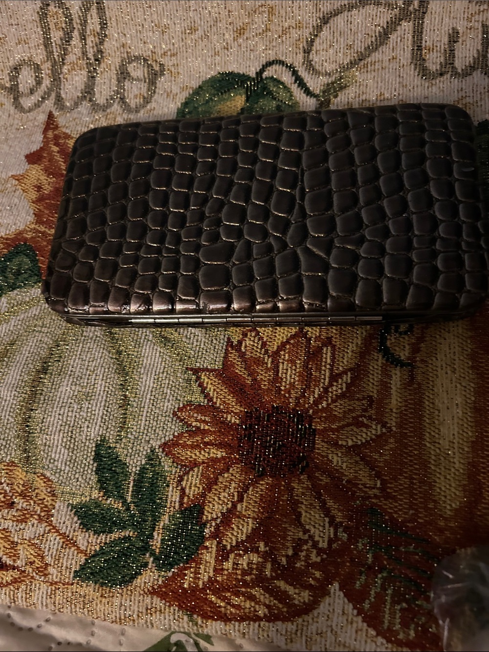 Gold-tone Faux Croc Covering with Snap Top Wallet or ID Carrier EUC